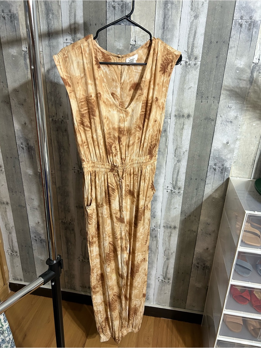 Japna Beige Brown Tie Dye Sleeveless Jumpsuit Medium